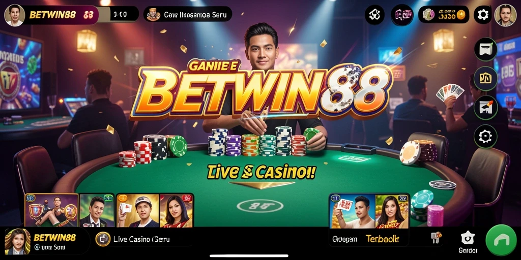 Screenshot BETWIN88 menunjukkan dealer profesional dan gameplay Live Casino yang menarik.