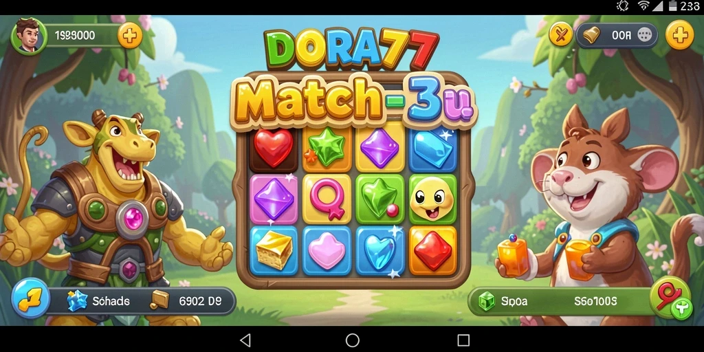 Tampilan gameplay DORA77 dengan objek warna-warni yang menarik.