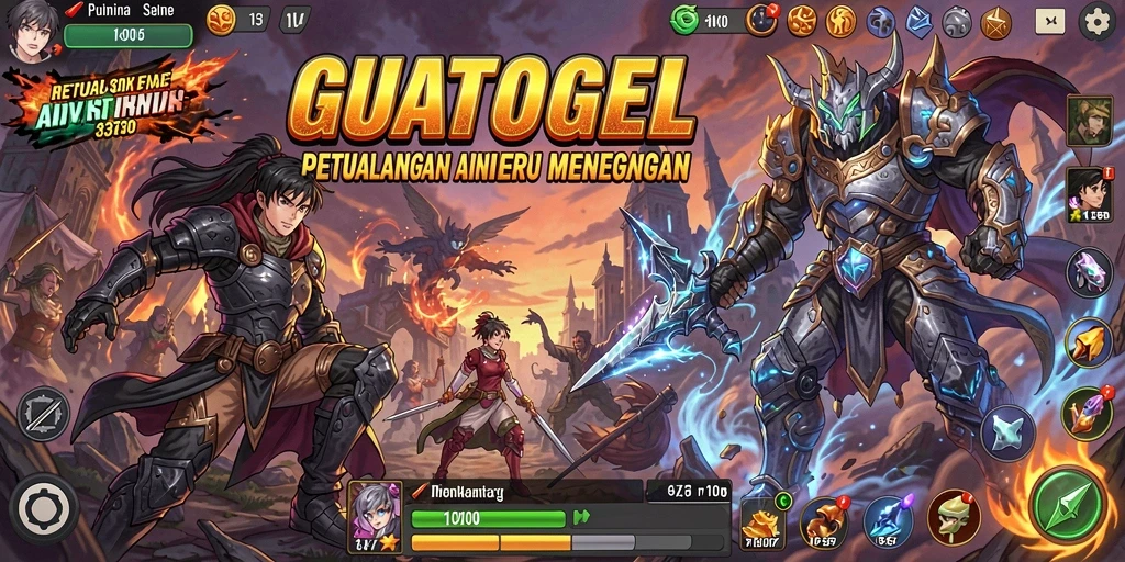 Screenshot GUATOGEL menampilkan pertarungan karakter Anime yang epik.