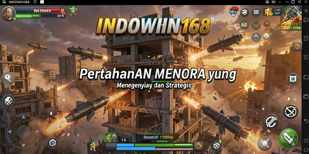 Tampilan gameplay menarik dari INDOWIN168 dengan menara dan musuh yang dinamis.
