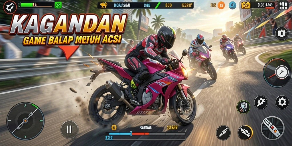 Screenshot gameplay KAGANDAN menunjukkan akselerasi motor dalam balapan berkecepatan tinggi.