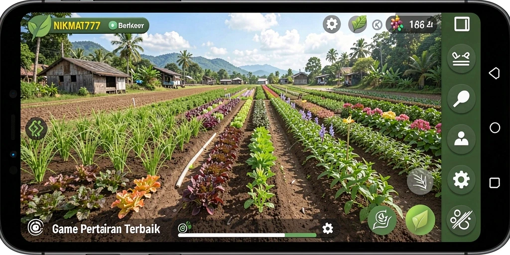 Screenshot gameplay NIKMAT777 menampilkan ladang indah penuh dengan tanaman.