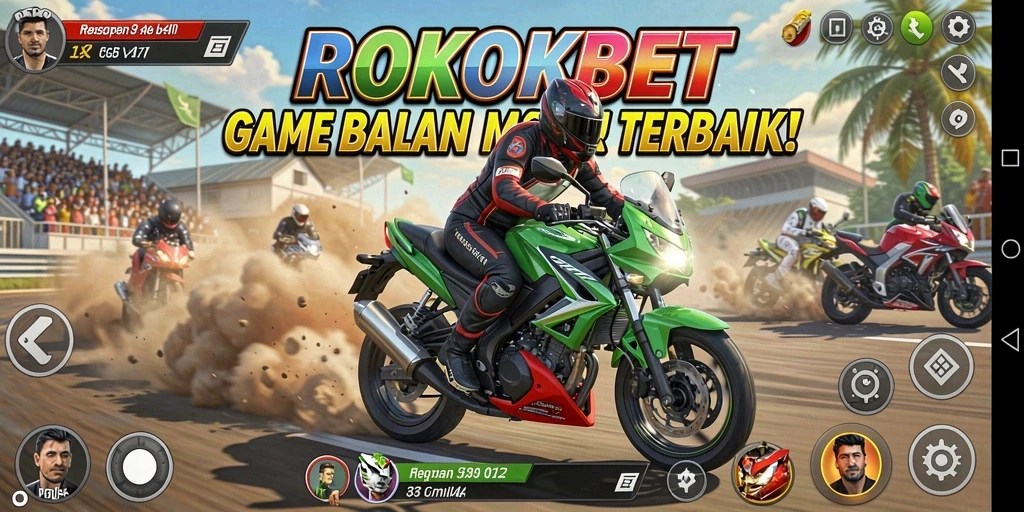 Gambaran gameplay ROKOKBET dengan balapan motor yang mendebarkan.