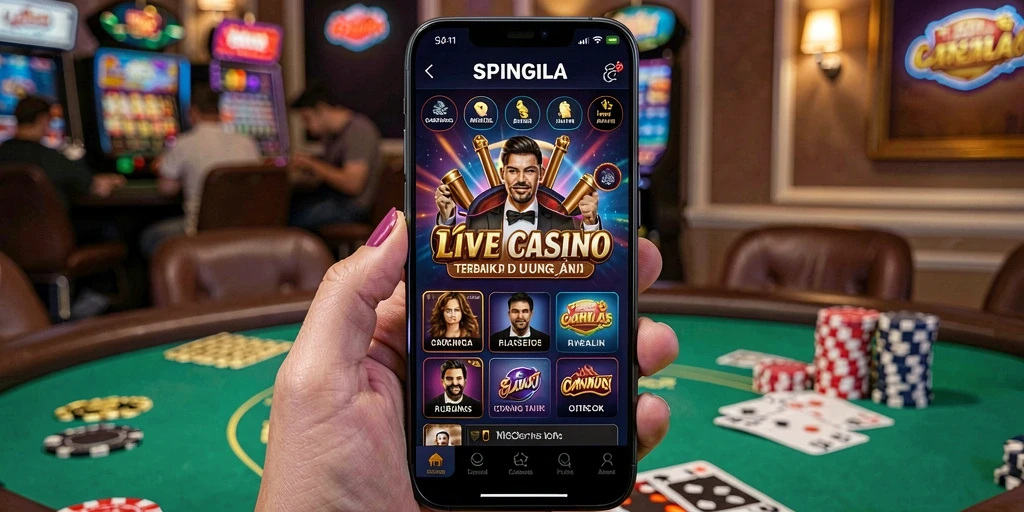 Gameplay SPINGILA yang menarik dengan dealer langsung dan suasana kasino yang nyata.