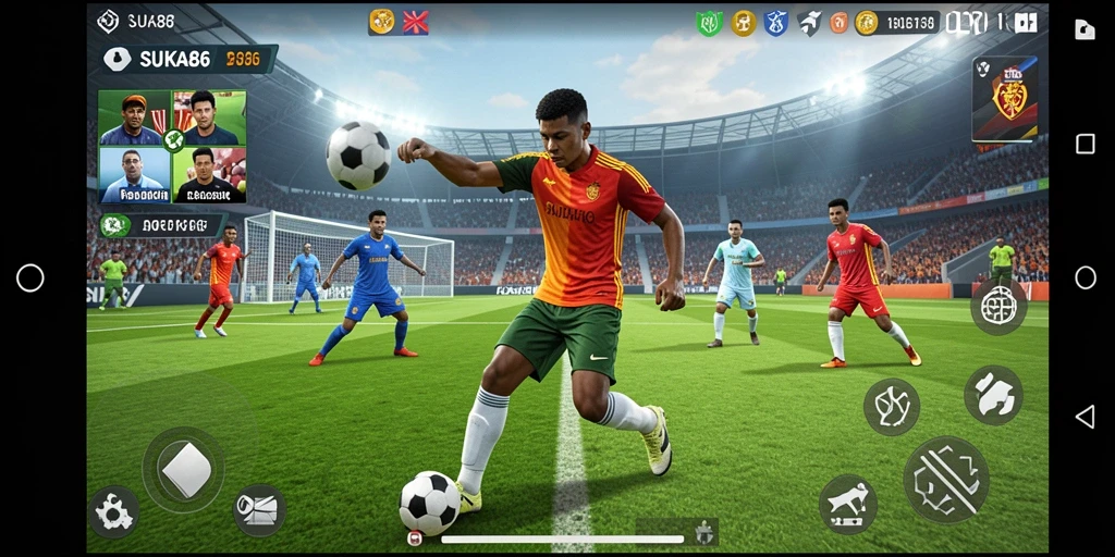 Screenshot utama dari gameplay SUKA86 yang menunjukkan aksi olahraga seru.
