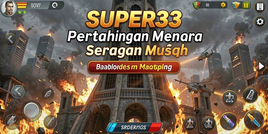 Tangkapan layar SUPER33 yang menampilkan pertahanan menara dalam aksi pertarungan.
