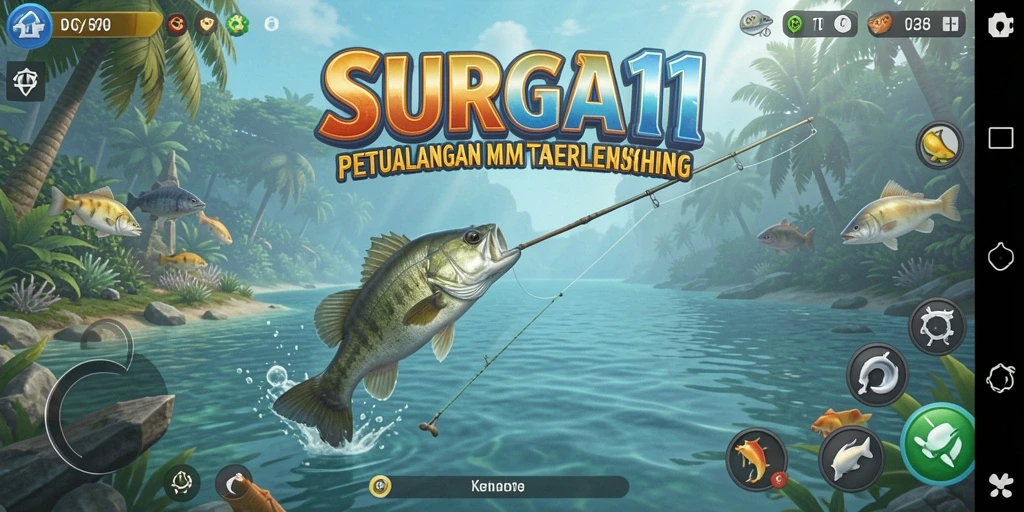 Tampilan gameplay SURGA11 menampilkan pengalaman memancing yang seru dan interaktif.