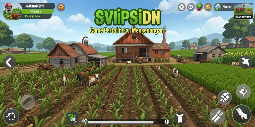 Screenshot gameplay SVIPSIDN menampilkan ladang pertanian yang indah.
